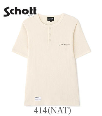 Schott ショット 半袖|ヘンリーネック|40/2リブ編み|コットンTシャツ