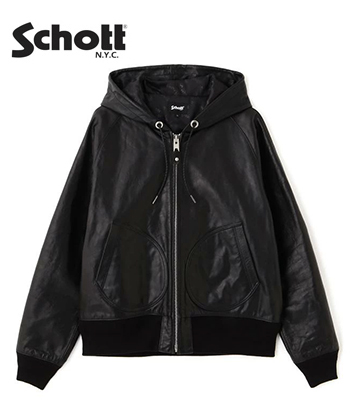 Schott ラムレザー フーデッドジャケット パーカー ブルー 白線 レア 3111054_1.jpg