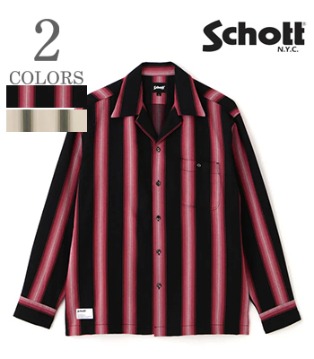 Schott ショット 長袖|ストライプ|オープンカラーシャツ『RAYON STRIPE