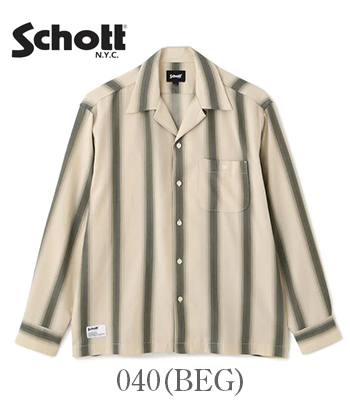 Schott ショット 長袖|ストライプ|オープンカラーシャツ『RAYON STRIPE