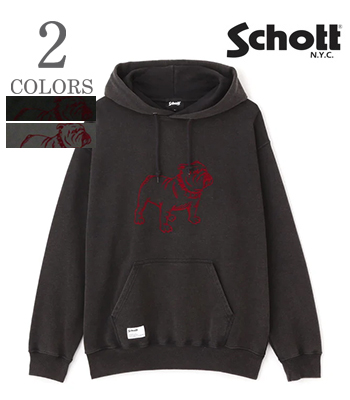 Schott ショット 長袖|ブリーチ加工|パーカー『FLOCKY BULLDOG PARKA