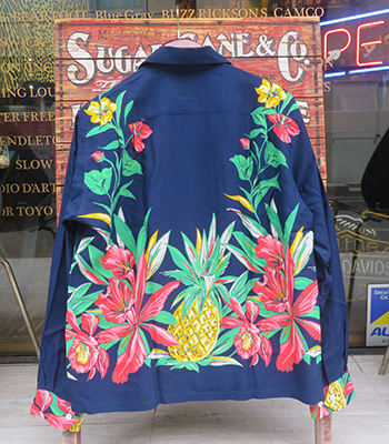KAHANAMOKU パイナップル柄 アロハシャツ S DUKE KAHANAMOKU SUN SURF サンサーフLONG SLEEVE RAYON ALOHA SHIRT
