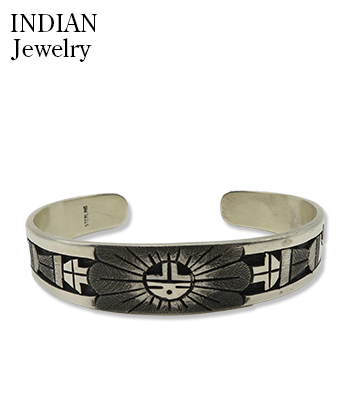 INDIAN JEWELRY ホピ族|オーバーレイ|SUN FACE|シルバー|バングル