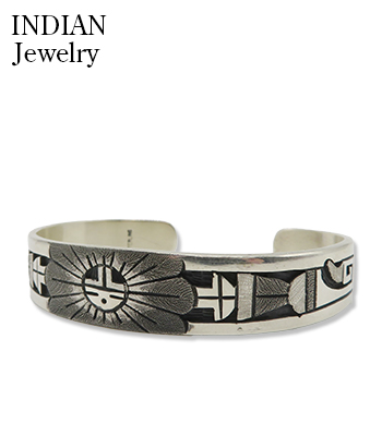 INDIAN JEWELRY ホピ族|オーバーレイ|SUN FACE|シルバー|バングル