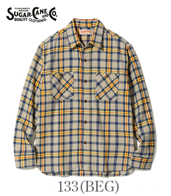 SUGAR CANE シュガーケーン 長袖|ツイル|ネルシャツ『TWILL CHECK WORK 