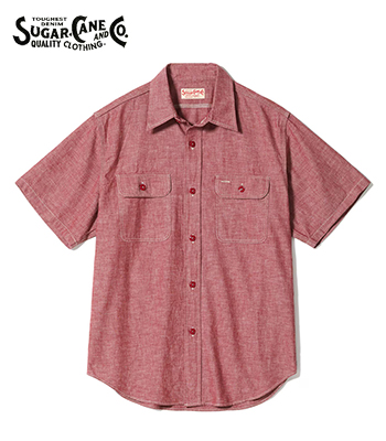 SUGAR CANE シュガーケーン 半袖|シャンブレーワークシャツ『RED