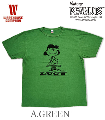 WAREHOUSE VINTAGE PEANUTS ウエアハウス 半袖|19/-天竺|LUCY|ONE WASH