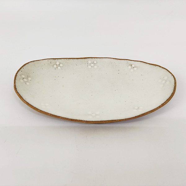 みんさー柄楕円皿　白