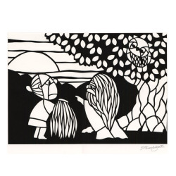 熊谷溢夫の切り絵　原画　『かくれ蓑』