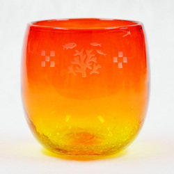 ミンサー＆模様入り琉球ガラス／タル 赤