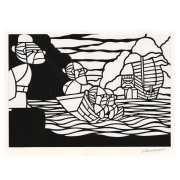 熊谷溢夫の切り絵　原画　『ハーリーの始まり』