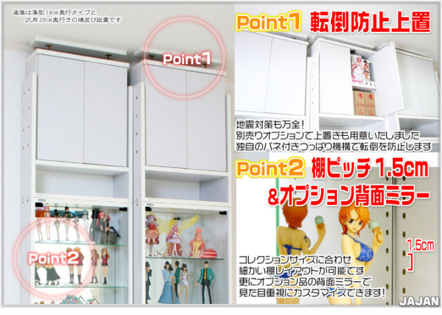 幅55cm/鍵付 コレクションラック改 薄型19cm奥行専用 転倒防止上置