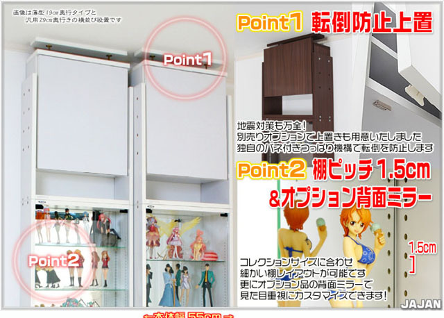 幅55cm/鍵付 コレクションラック改 薄型19cm奥行 ハイタイプ本体