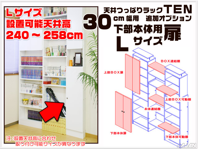 天井つっぱりラックＴＥＮ　専用オプション　30cm幅用　下部本体用扉
