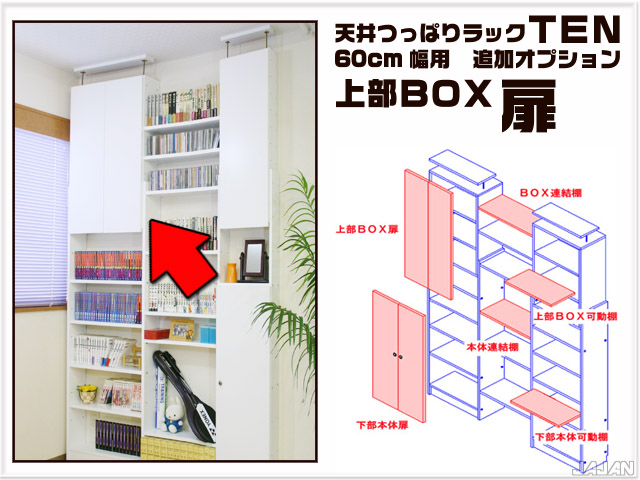 天井つっぱりラックＴＥＮ　専用オプション　60cm幅用　上部ＢＯＸ扉