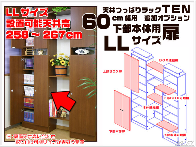 天井つっぱりラックＴＥＮ　専用オプション　60cm幅用　下部本体用扉