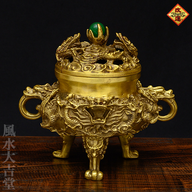 【改運】風水・九龍香炉（銅製）大【送料無料】(f50119)