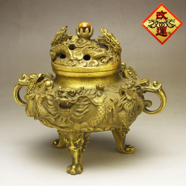 改運】風水・九龍香炉（銅製）小【送料無料】(f30058)