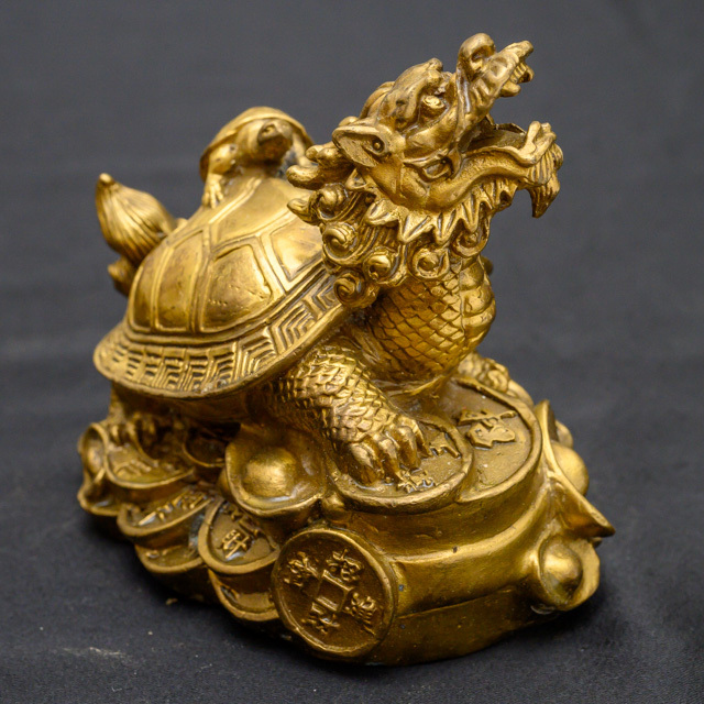 改運】銅製 龍亀の置物（中）（f50279）【送料無料】
