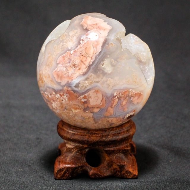 特選】桜瑪瑙ジオード丸玉 55mm フラワー結晶 招福招財 マダガスカル産