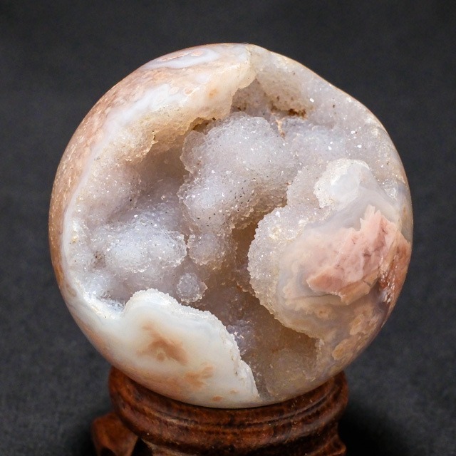 特選】桜瑪瑙ジオード丸玉 55mm フラワー結晶 招福招財 マダガスカル産