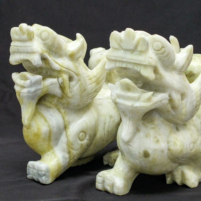 【特別価格】天然石ヤアズ像（ペア） 龍の九子 守護神／魔除け・厄除け・家運守護・邪気払い 開運風水アイテム（sn251201）