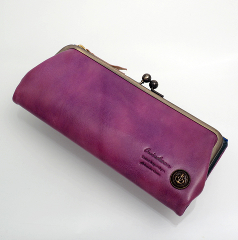 ☆新品未使用☆沖縄みんさー織り がま口長財布 赤紫緑ストライプ MARINEDESON LONG WALLET［マリンデソン がま口長財布］パープル