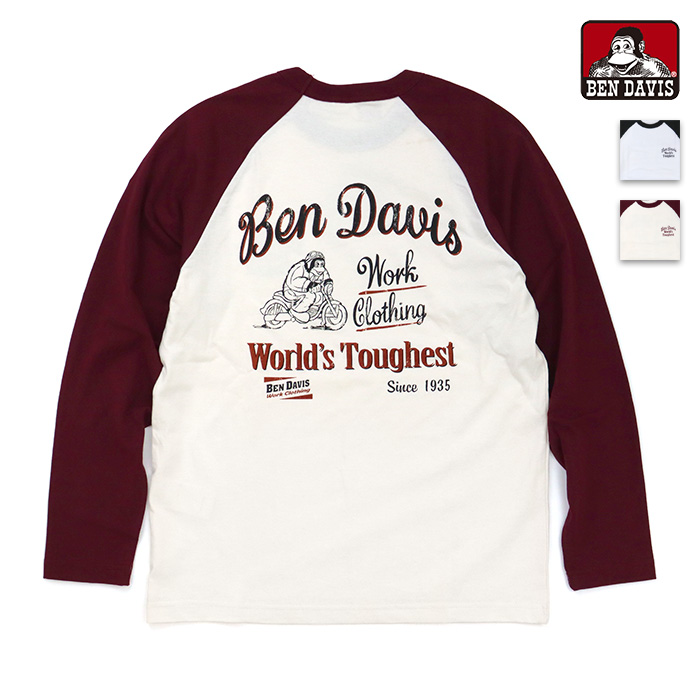 BEN DAVIS ベンデイビス Tシャツ RIDER RAGLAN LS TEE 長袖 ライダー ラグランTシャツ レギュラーフィット 1050-26780030