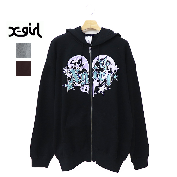 X-girl エックスガール レディース TRIBAL HEART ZIP UP SWEAT HOODIE ジップパーカー105253012004