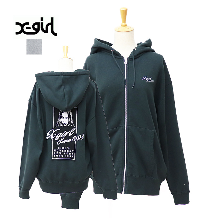 X-girl エックスガール レディース FACE BOX PATCH ZIP UP SWEAT HOODIE ジップパーカー05253012005