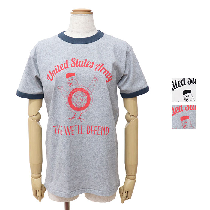 HOUSTON woman ヒューストン ウーマン PRINT RINGER TEE (U.S.ARMY)  プリントリンガーTEE 2054W