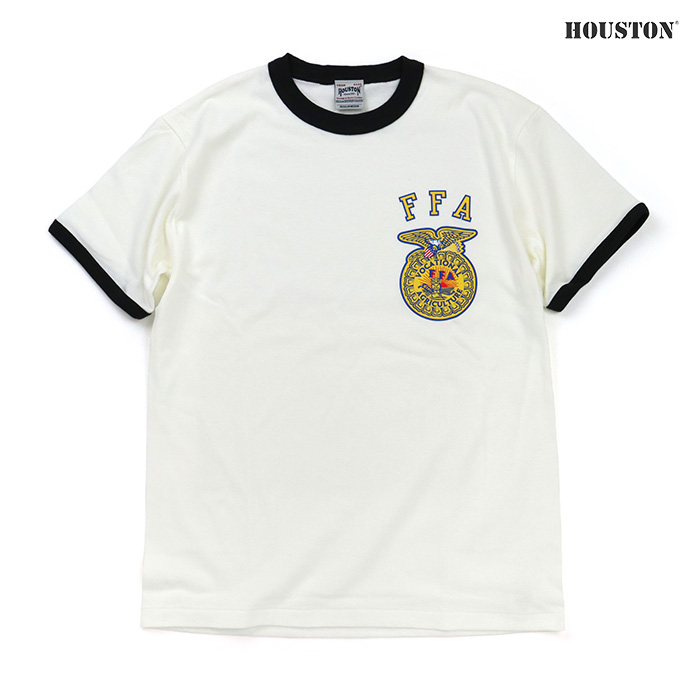 HOUSTON ヒューストン Tシャツ PRINT RINGER TEE(FFA) プリント リンガーTシャツ FFA 22452 01.ホワイト×ブラック