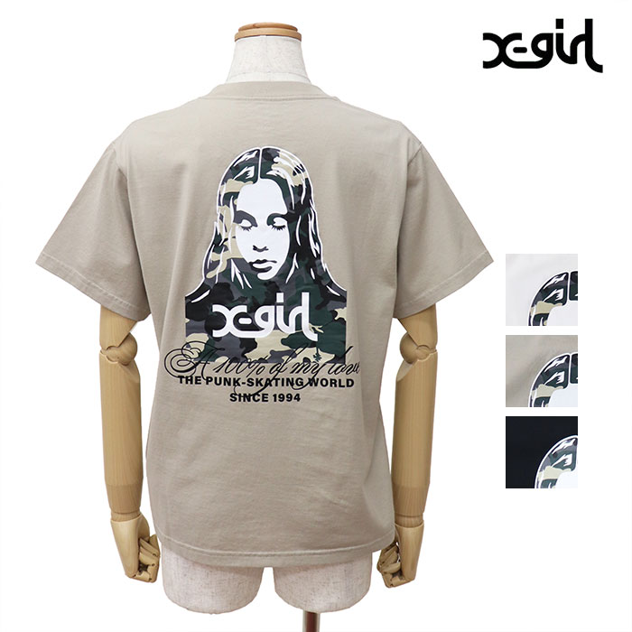 X-girl エックスガール HIBISCUS CAMOUFLAGE FACE S/S TEE Tシャツ 105262011030
