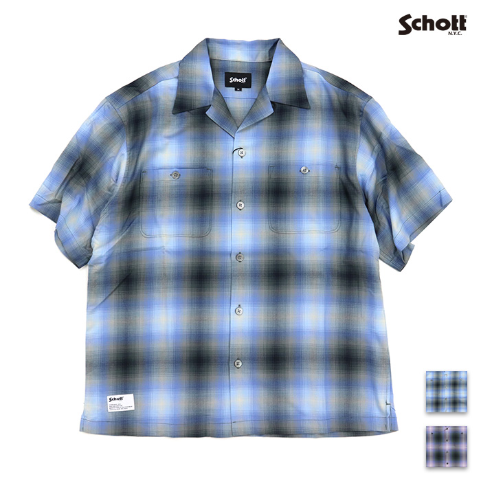 Schott ショット シャツ OMBRE SS SHIRT オンブレ 半袖シャツ 782-6123010
