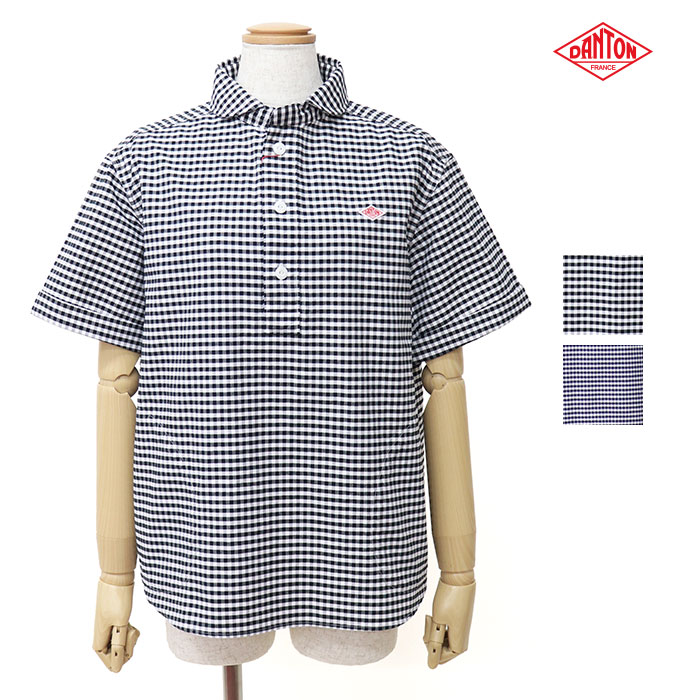 DANTON ダントン レディース オックスフォード 丸襟半袖プルオーバーシャツ GINGHAM DT-B0283OXP