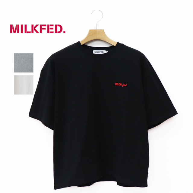 MILKFED.　ミルクフェド　Tシャツ　ブラック MILKFED ミルクフェド レディースICING LOGO EMBROIDERY WIDE S/S TEE