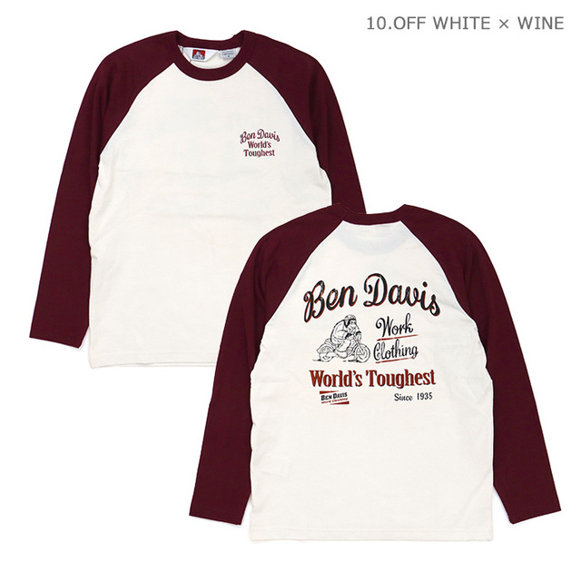BEN DAVIS ベンデイビス Tシャツ RIDER RAGLAN LS TEE 長袖 ライダー ラグランTシャツ レギュラーフィット 1050-26780030