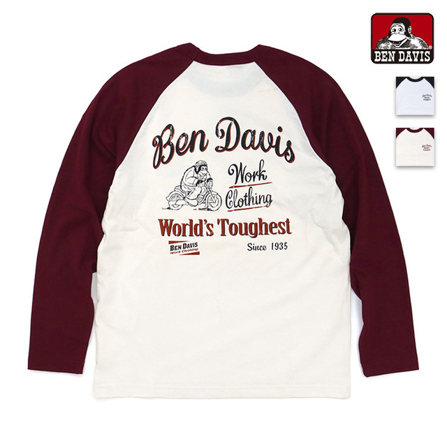 BEN DAVIS ベンデイビス Tシャツ RIDER RAGLAN LS TEE 長袖 ライダー ラグランTシャツ レギュラーフィット 1050-26780030