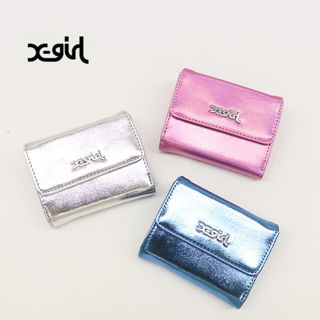 X-girl エックスガール METALLIC FAUX LEATHER MINI WALLET 三つ折り 