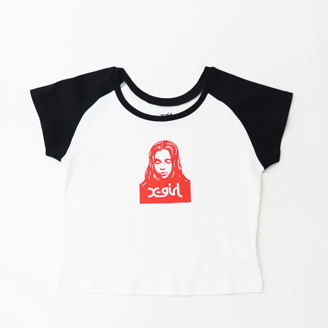 X-girl エックスガール レディース FACE RAGLAN S/S BABY TEE 半袖Tシャツ 105252011001