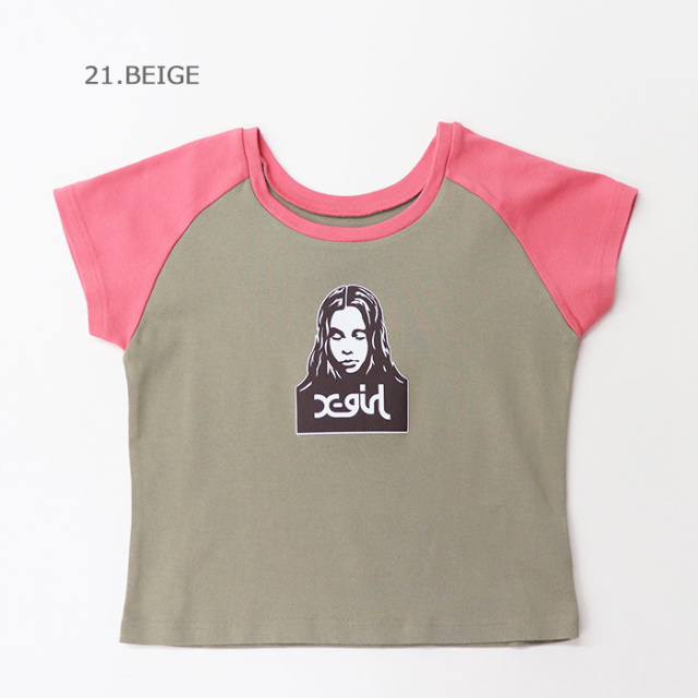 X-girl エックスガール レディース FACE RAGLAN S/S BABY TEE 半袖Tシャツ 105252011001