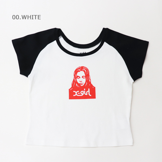 X-girl エックスガール レディース FACE RAGLAN S/S BABY TEE 半袖Tシャツ 105252011001