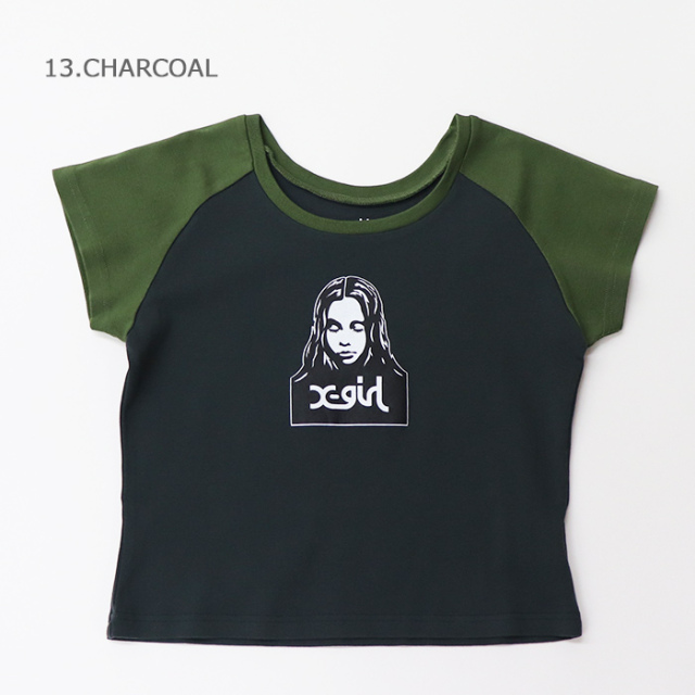 X-girl エックスガール レディース FACE RAGLAN S/S BABY TEE 半袖Tシャツ 105252011001