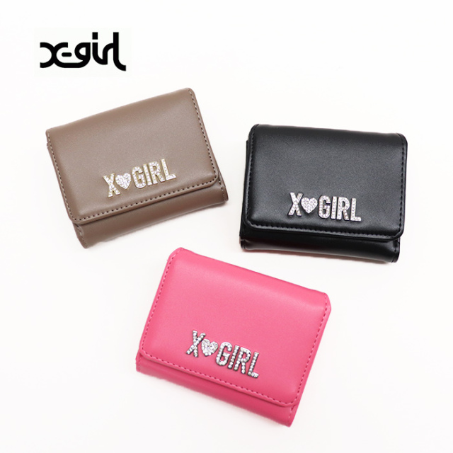 X-girl エックスガール RHINESTONE LABEL MINI WALLET 三つ折り