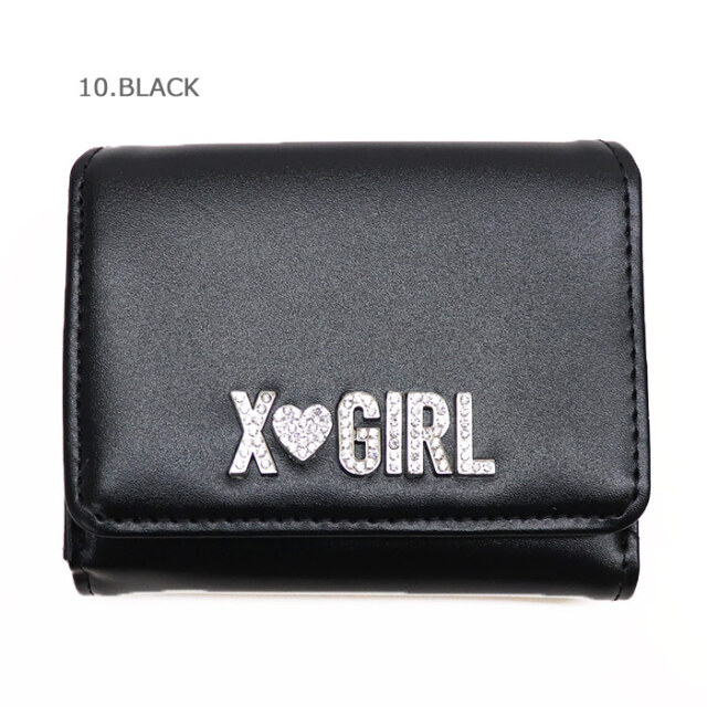 X-girl エックスガール RHINESTONE LABEL MINI WALLET 三つ折り