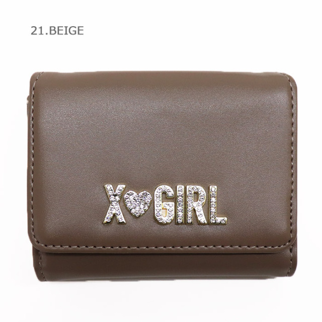X-girl エックスガール RHINESTONE LABEL MINI WALLET 三つ折りウォレット 105252054013