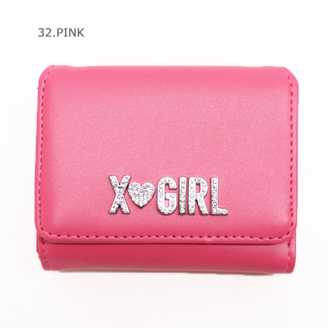 X-girl エックスガール RHINESTONE LABEL MINI WALLET 三つ折り