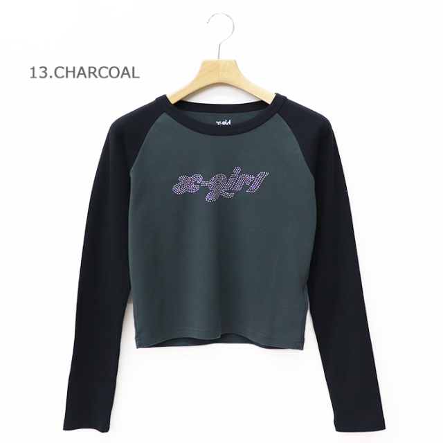 X-girl エックスガール BI COLOR RHINESTONE LOGO RAGLAN L/S BABY TEE Tシャツ 105253011001