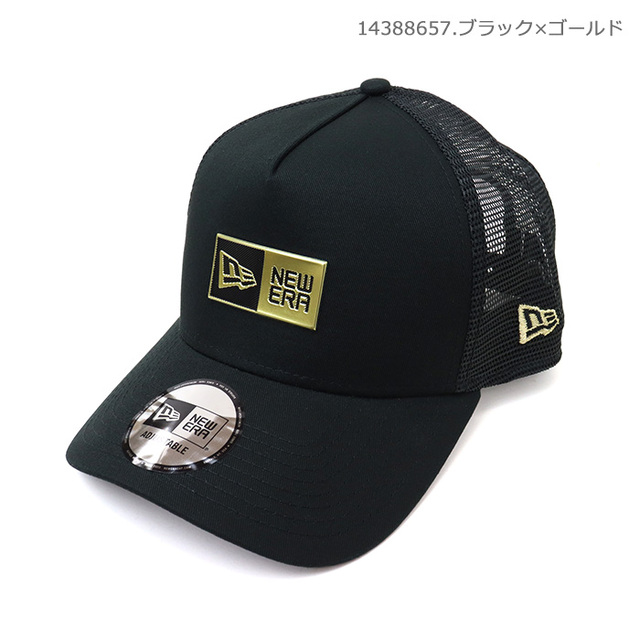 NEW ERA&reg; ニューエラ キャップ 9FORTY A-Frame トラッカー Box Logo TPUロゴ 14388653 14388656 14388657 14388658/1438 8657.ブラック×ゴールド