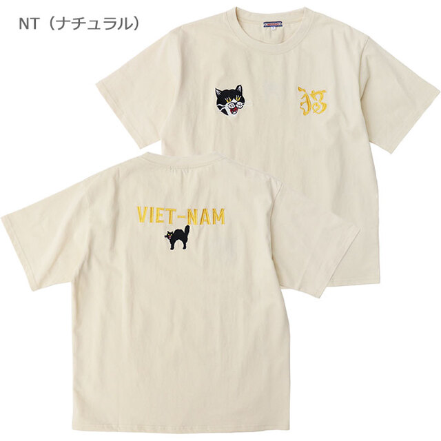 HOUSTON woman ヒューストン ウーマン EMBROIDERY TEE (VIETNAM)  刺繍半袖TEE 2048W/NT（ナチュラル）